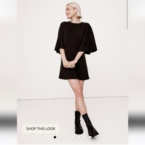 NWT Banana Republic Merino Flutter-Sleeve Mini Sweater Dress chocolate Brown